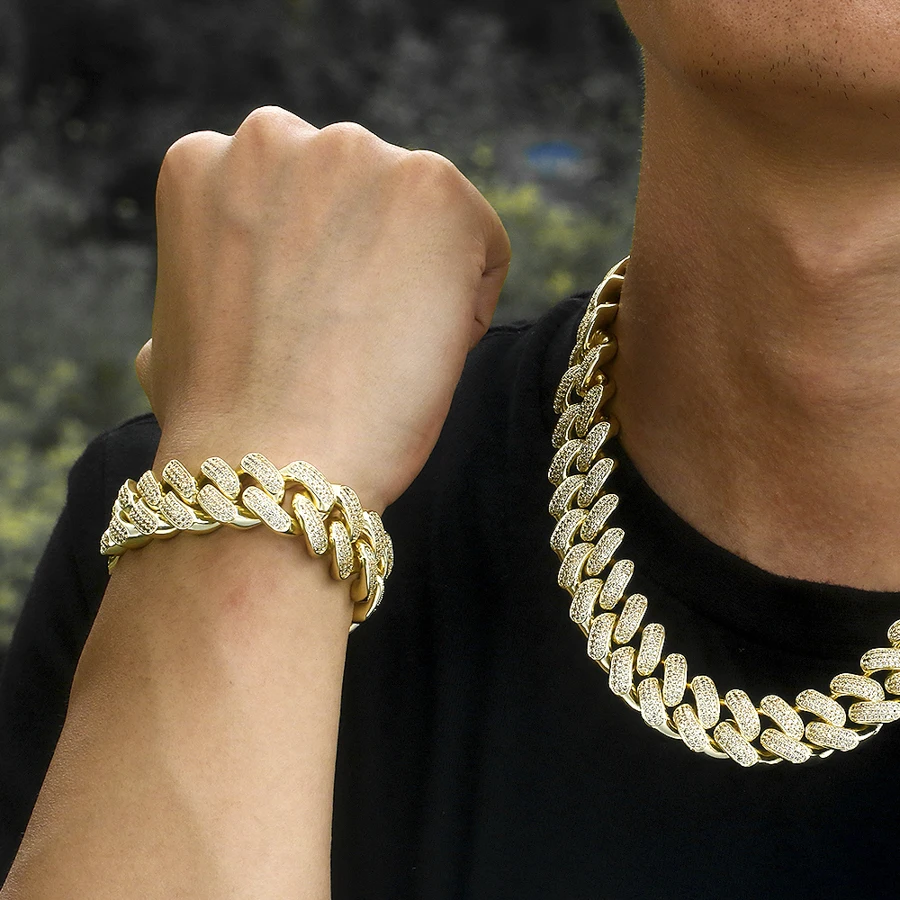 

KRKC Wholesale 12mm 18mm Iced Out 5A CZ Bracelet Hip Hop 14k 18k Gold Plated Men Diamond Jewelry Cuban Link Bracelet