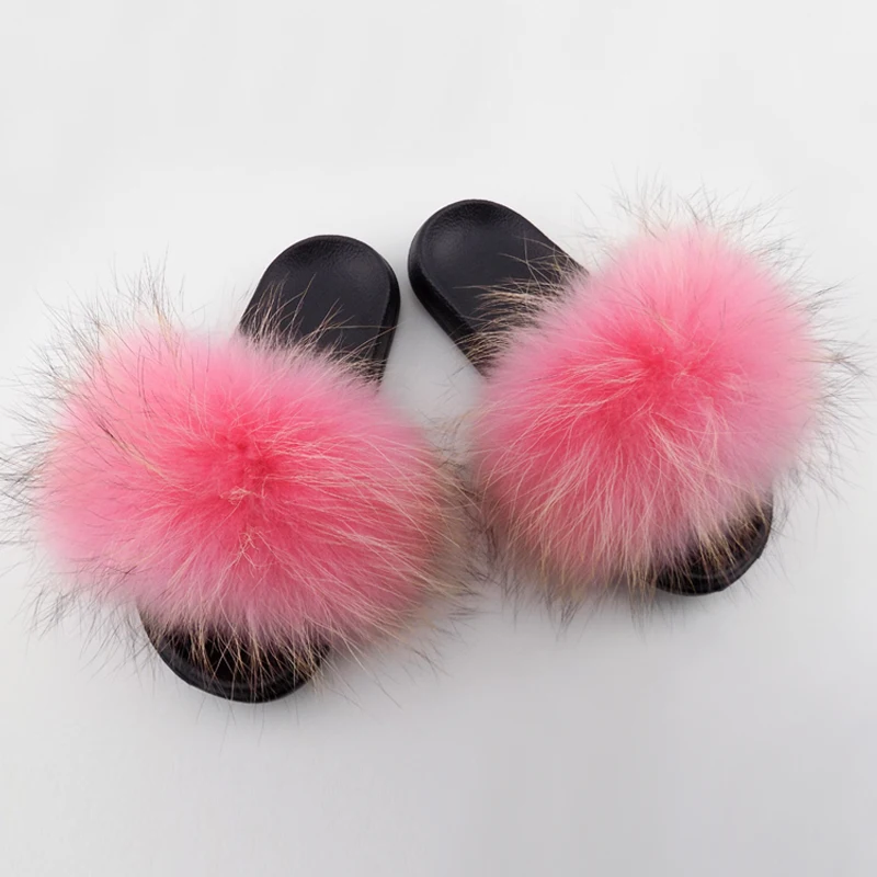 

Low Price High Quality Factory Real Raccoon Fur Slippers, 15 colors