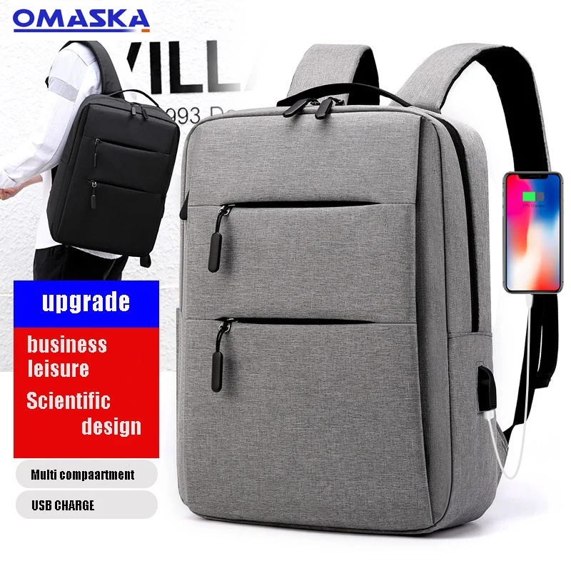 

OMASKA 2021 laptop school backpack usb charge high capacity Sac a dos bags for men backpack 15.6 inch, Gray black navy red