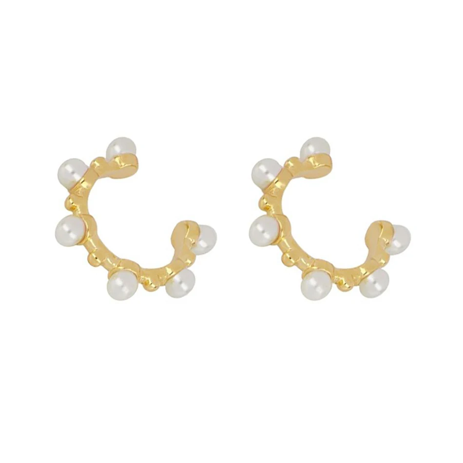 

Wholesale 925 Sterling Silver 18k Gold Plated Pearl Ear Cuff Earrings For Woman