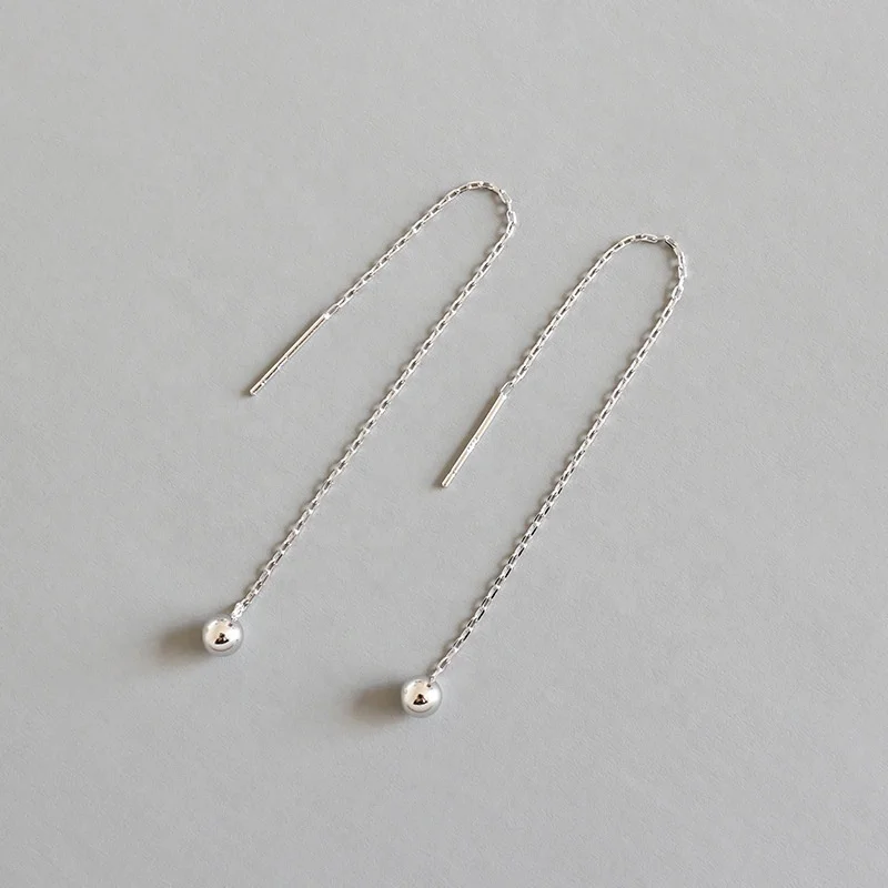 

Danyang S925 Sterling Silver Earrings Round Bead Long Chain Hanging Dangle Earrings for Women Jewelry