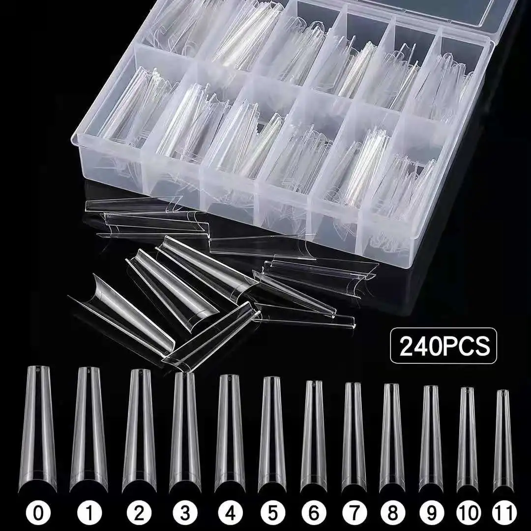 

Coffin Nail Tips,Acrylic Nail Tips, Yimart 240pcs/box XXL Extra Long Clear French Nail Tips for Nails Salon and Home DIY, Natural clear