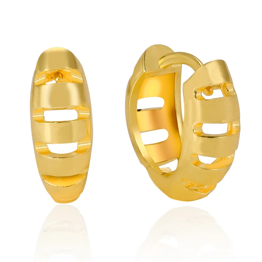 

Fashionable Jewelry Gold Plated Hollow Geometry Round Earring Individuality Rhodium Plated C Shape Wide Huggie Earring