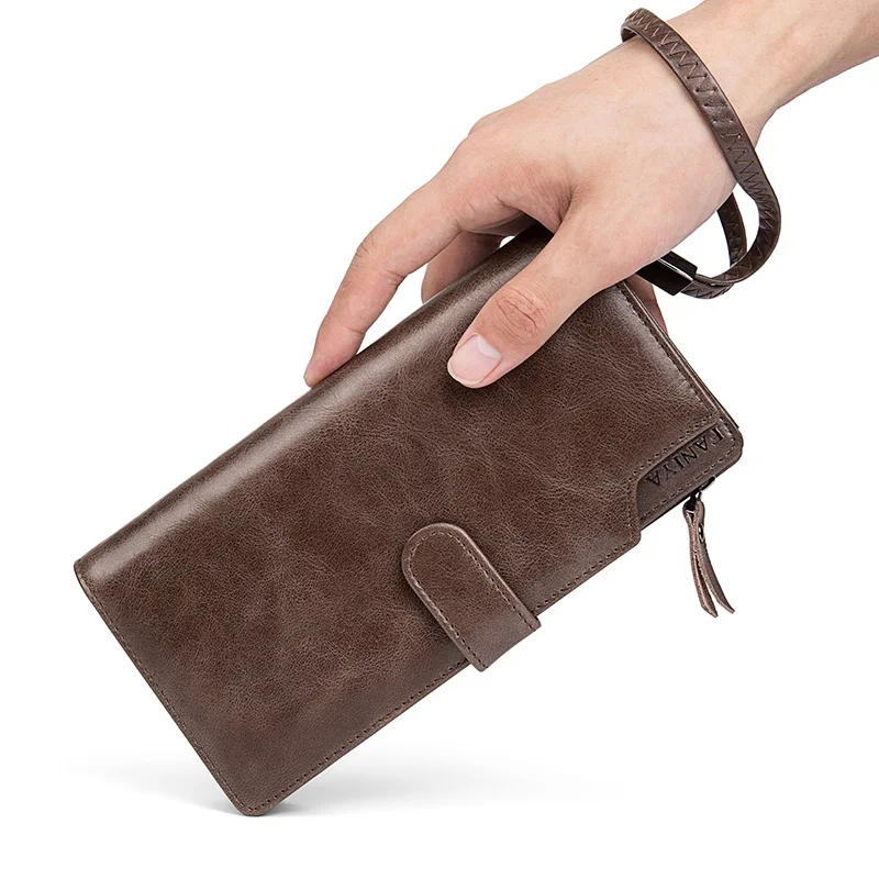 

Brand Design Long Portefeuille Carteira Phone Card Holder Business Travel Custom Sublimation RFID Smart Crypto Leather Wallet, Black/brown/khaki