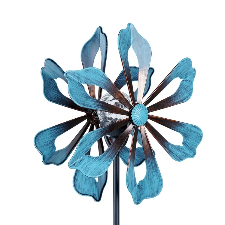 

Hourpark New listing metal windmills blue copper small metal stake garden wind spinners