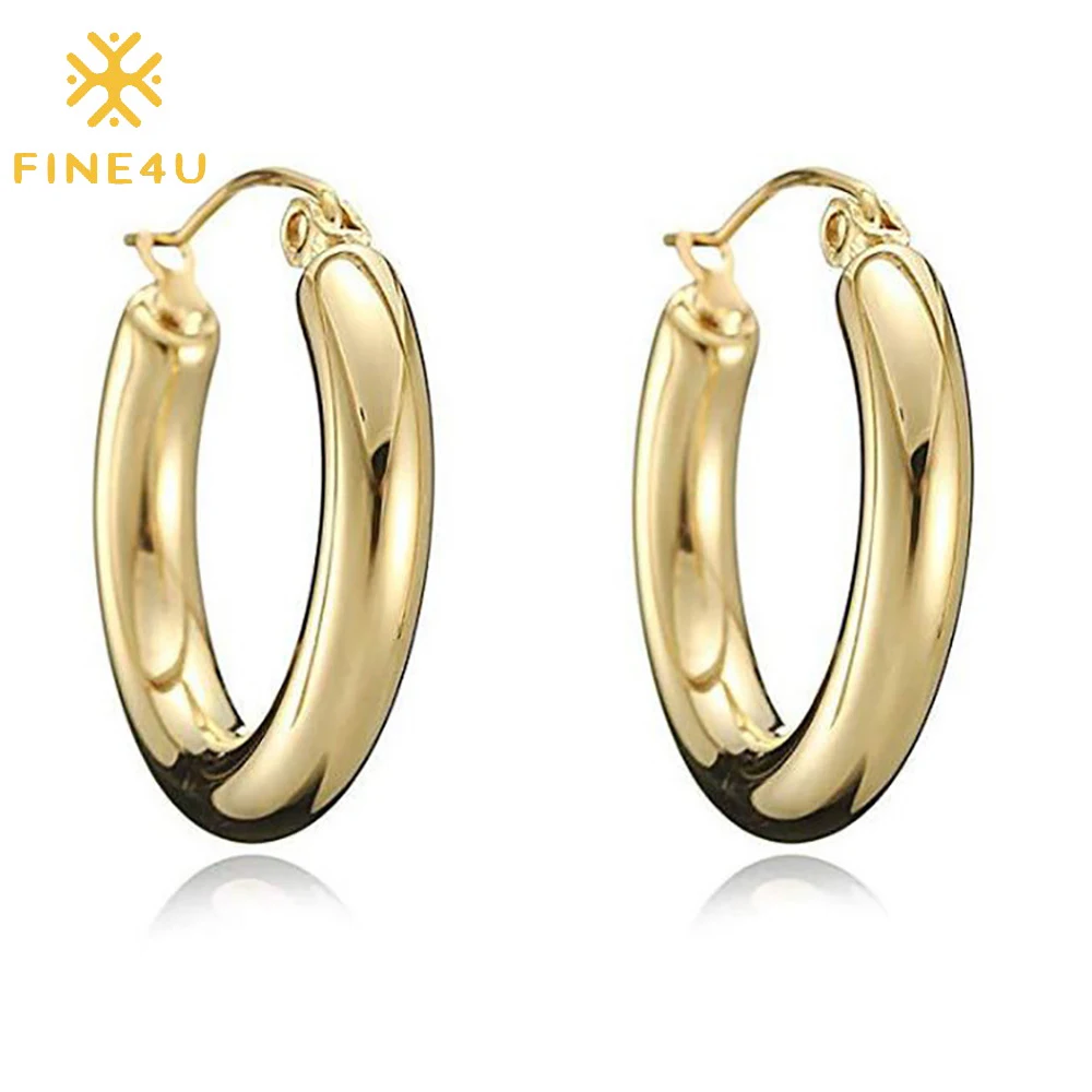 

Aretes grandes elegant stainless steel gold plated big thick women gold hoop earrings boucle doreille