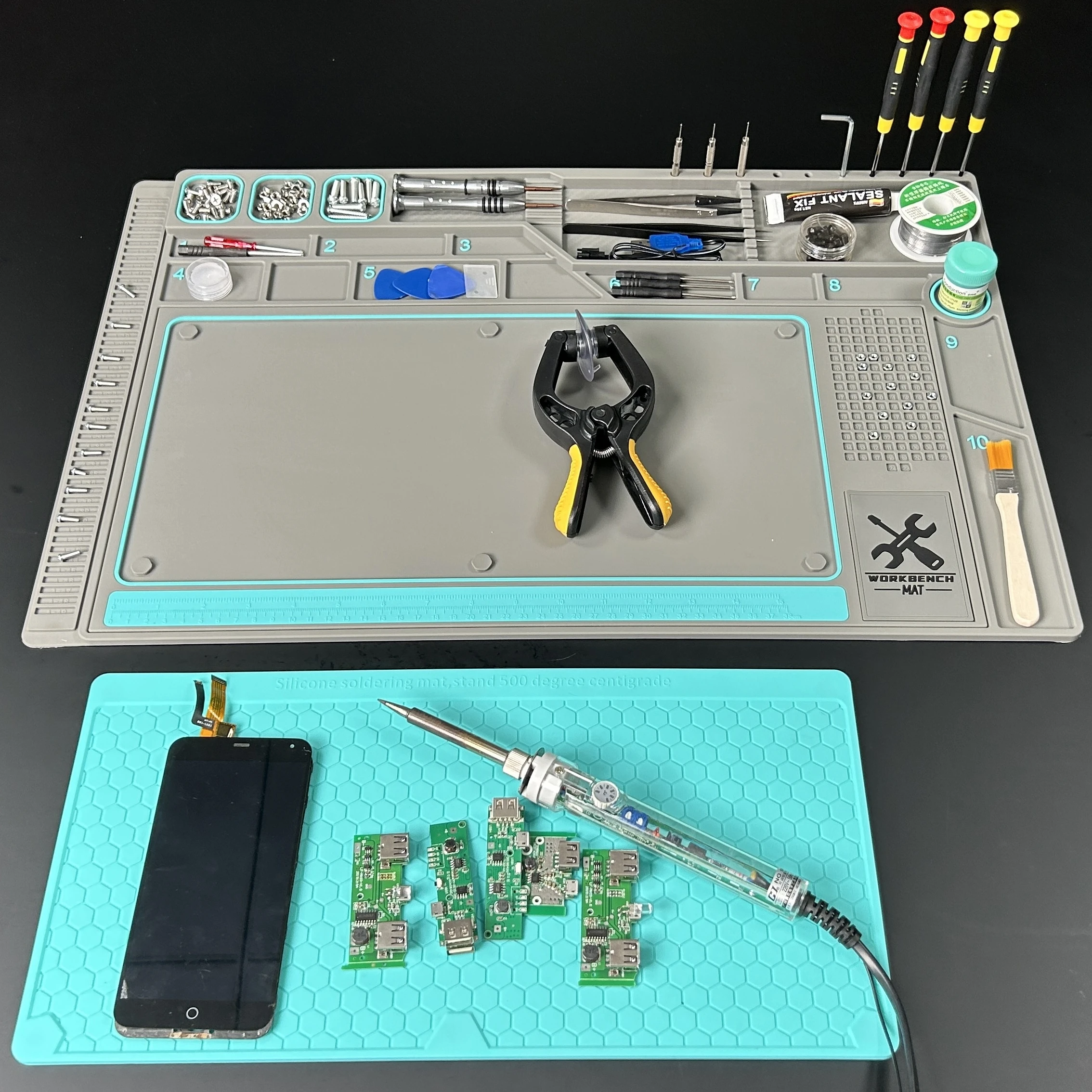 

2023 Hot Sell Multi-function Divided Area Mobile Phone Repair Mat Counter Work Custom Silicone Mat