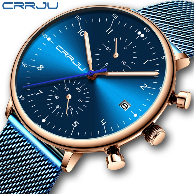 CRRJU 2278 Top Brand Luxury Men Business Sports Quartz Watches Steel Waterproof Chronograph Date Male Watch Relogio Masculino