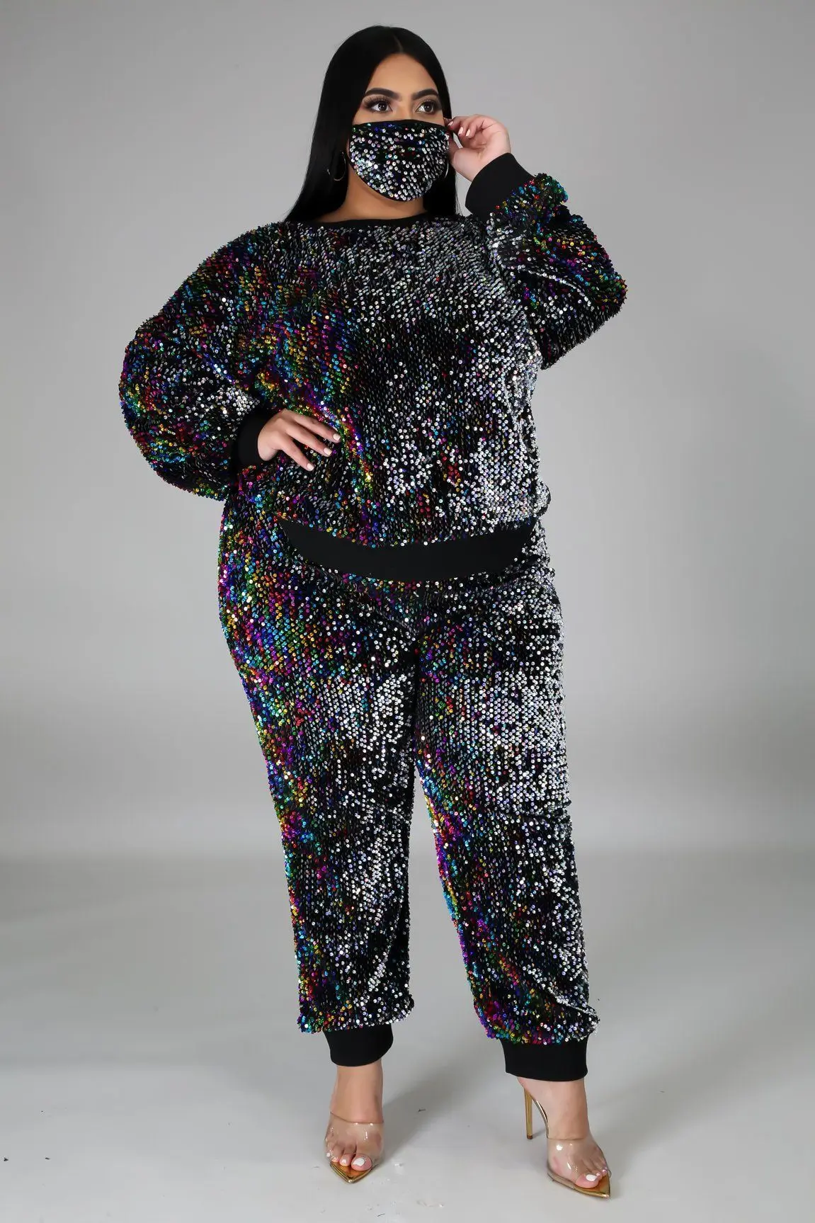 plus size sequin jogger set