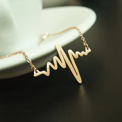 

Fashion Stainless Steel ECG Necklace with Love Heart Shaped Pendant Female Clavicle Chain Necklaces