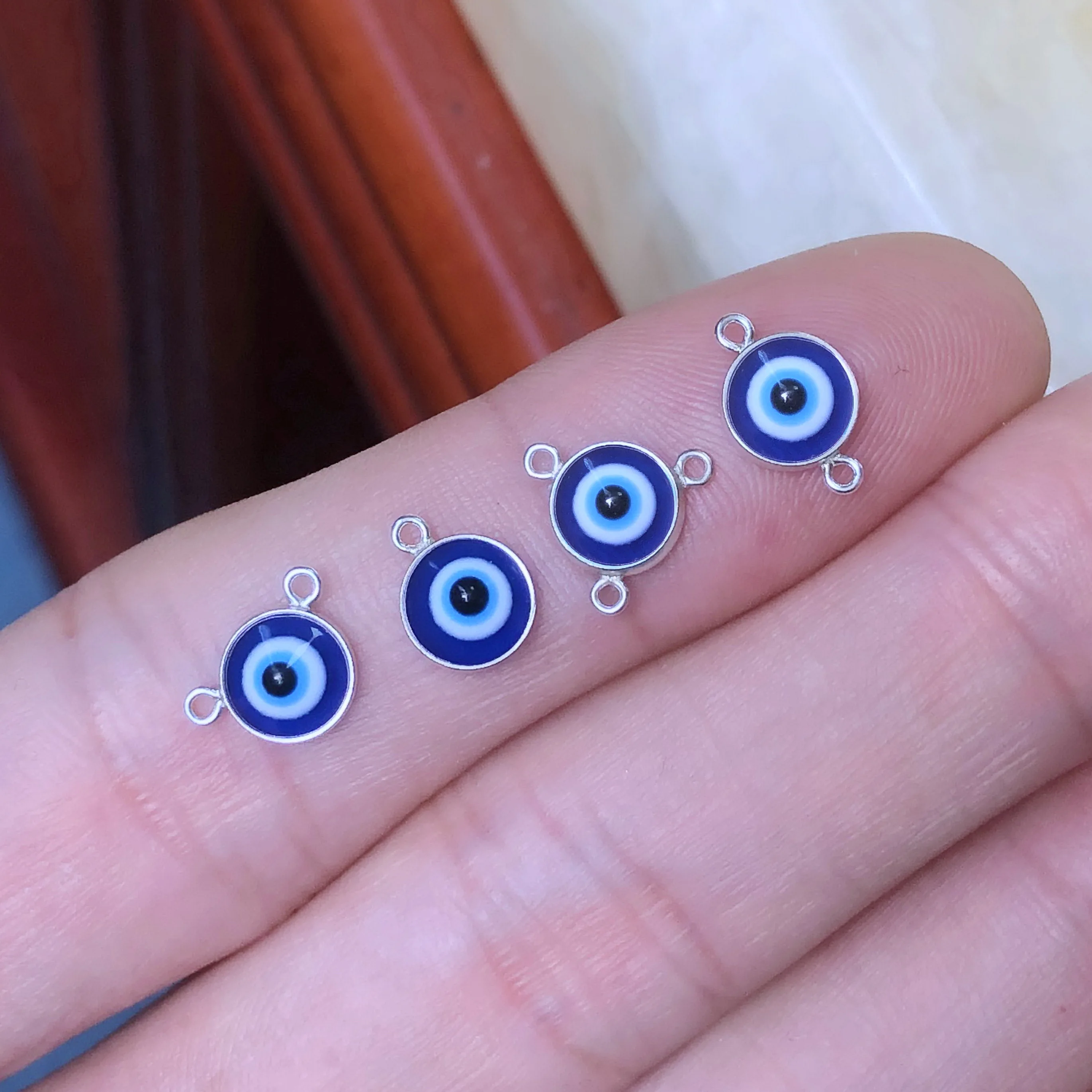 Vintage 925 sterling silver blue evil eye charms connectors for diy jewelry making