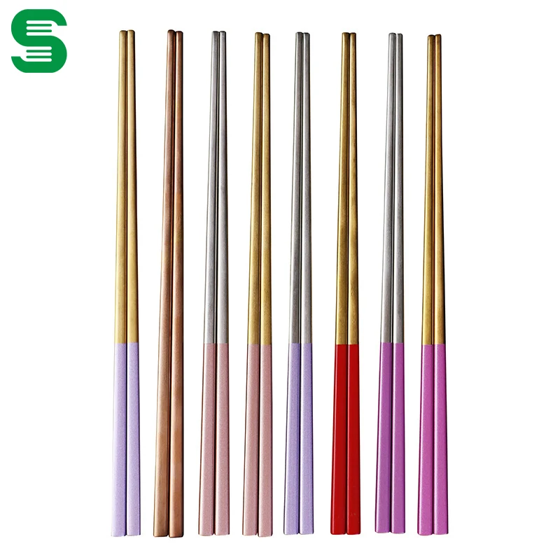 

Hotel supplies gold plated tableware korean printed chopsticks stainless steel chopsticks, Silver black gold etc