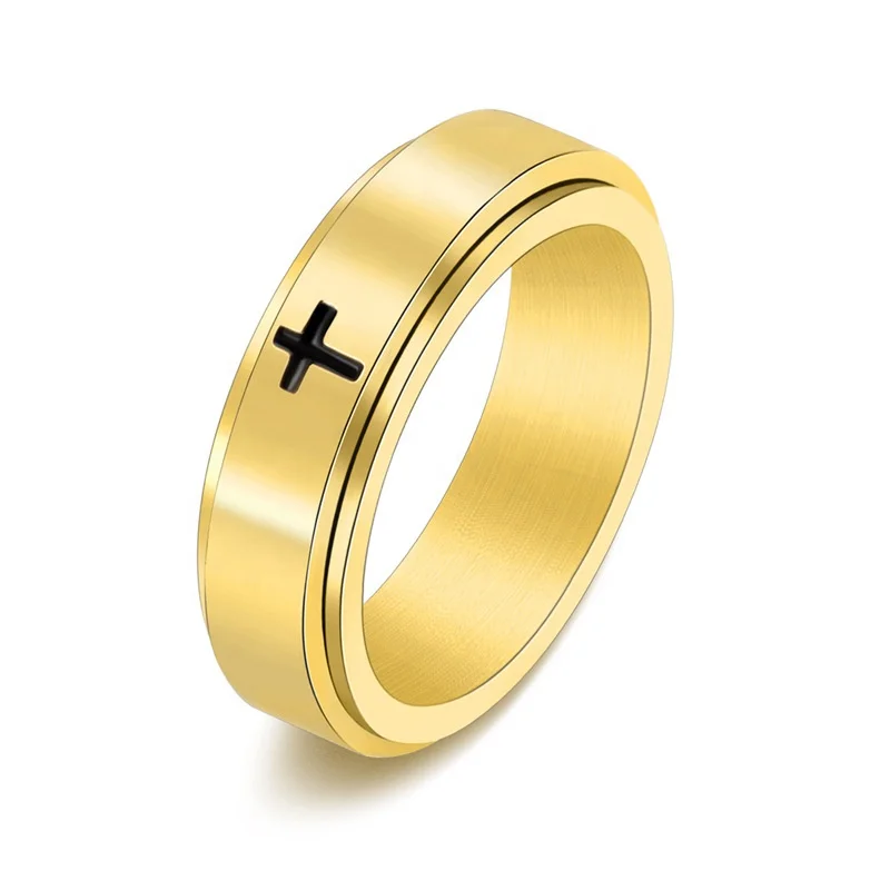 

SC Fashion Fidget Spinner Ring Couple Rings Jewelry Size 5-12 18k Gold Plated Stainless Steel Cross Spinner Anxiety Ring Men, Gold,silver,rose gold,black