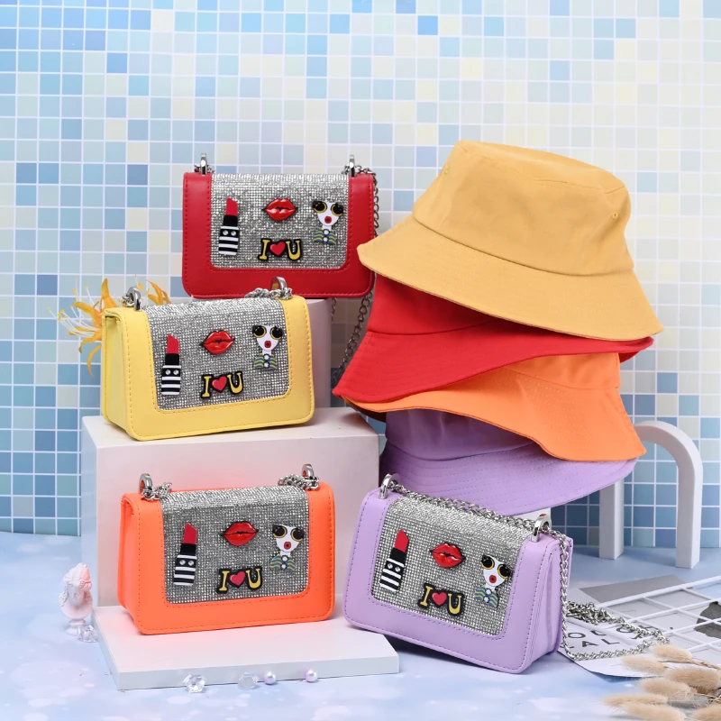 

New Arrival 2021 Fashion Hat And Bling Purse Set Luxury Designer 2 Piece Bag Set Women Purse And Bucket Hat, As picture or customized