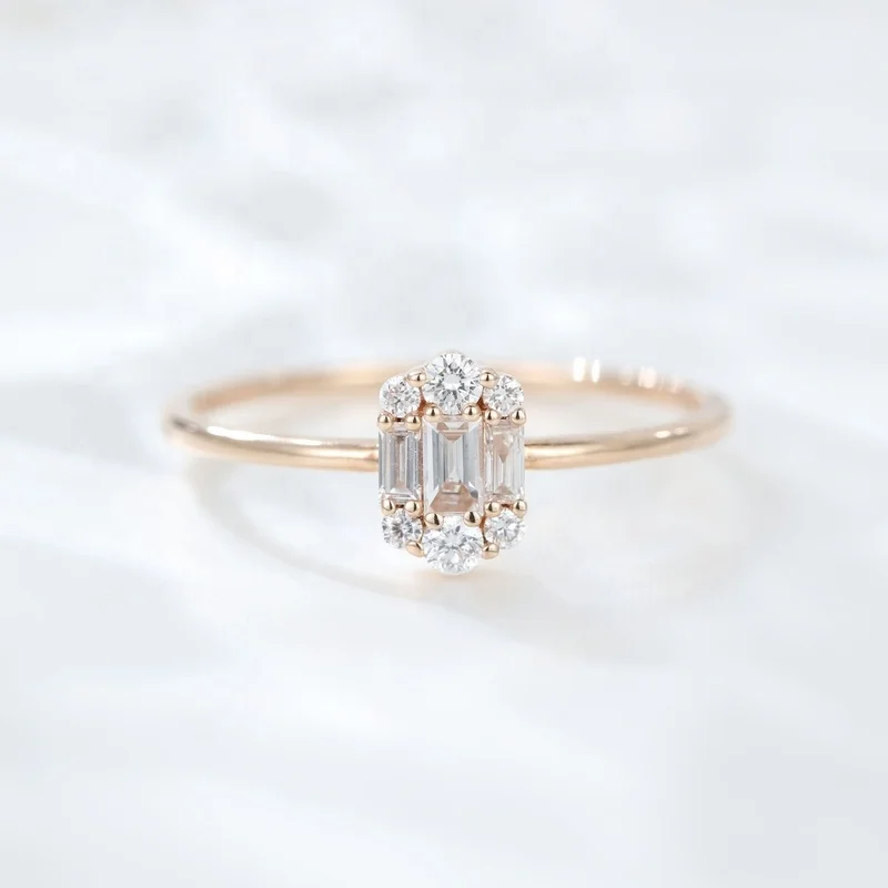 

Luxury Jewelry 14K Rose Gold Lager Diamond Exquisite Square Moissanite Engagement Ring, Picture shows