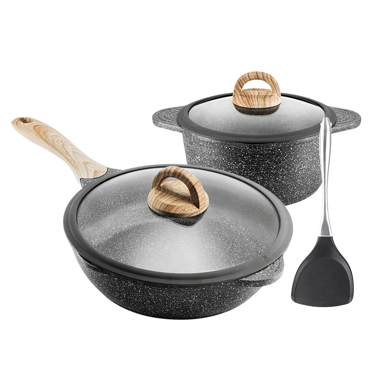 

5PCS Die Cast Aluminum Casserole And Deep Frying Pan Nonstick Granite Cookware Set