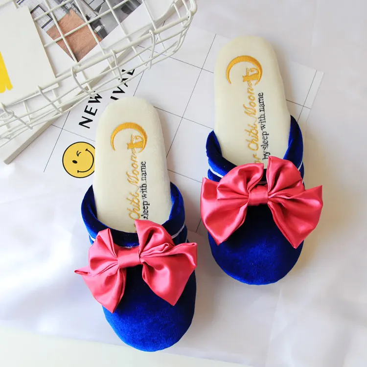 

Women Adorable Bowknot Indoor Mules Waterproof Anti-slip Cotton Sandals Lady Sailor Moon Slippers