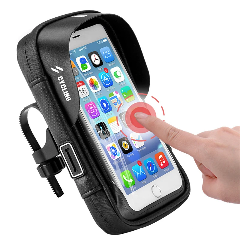 

Universal Waterproof Bike Phone Frame Bag for Handlebar with Transparent Touch Screen Cycling Bike Bag for iphone 12, Black