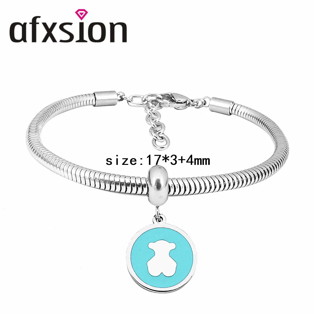 

AFXSION Classic high-selling jewelry adjustable bracelet Mickey Bear pendants DIY bracelet stainless steel custom bracelet, Picture