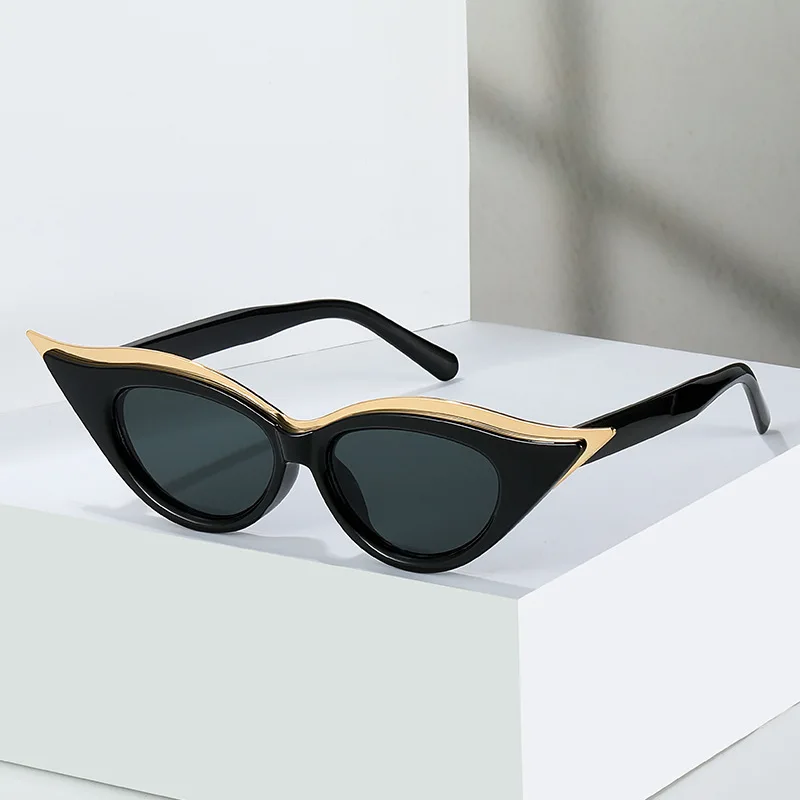 

88999 2024 New Fashion Small Cat Eye Sun Glasses Women Retro Metal Edge Cateye Sunglasses Custom Logo Luxury Brand shades