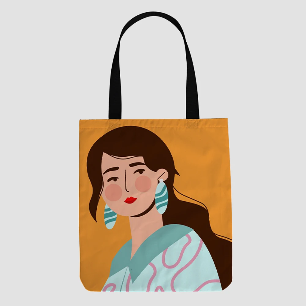 

2021 custom canvas hand shopping bags grocery bag Painting girl wholesale brand fashion trends handbags for ladies men tote bags