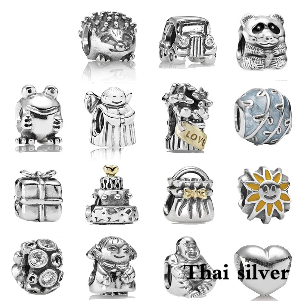 

2021 new Thai Silver Retro Snake Frog Hedgehog Angel Car Gift Cake Panda Beaded Charm Collection Original Limited Edition Style