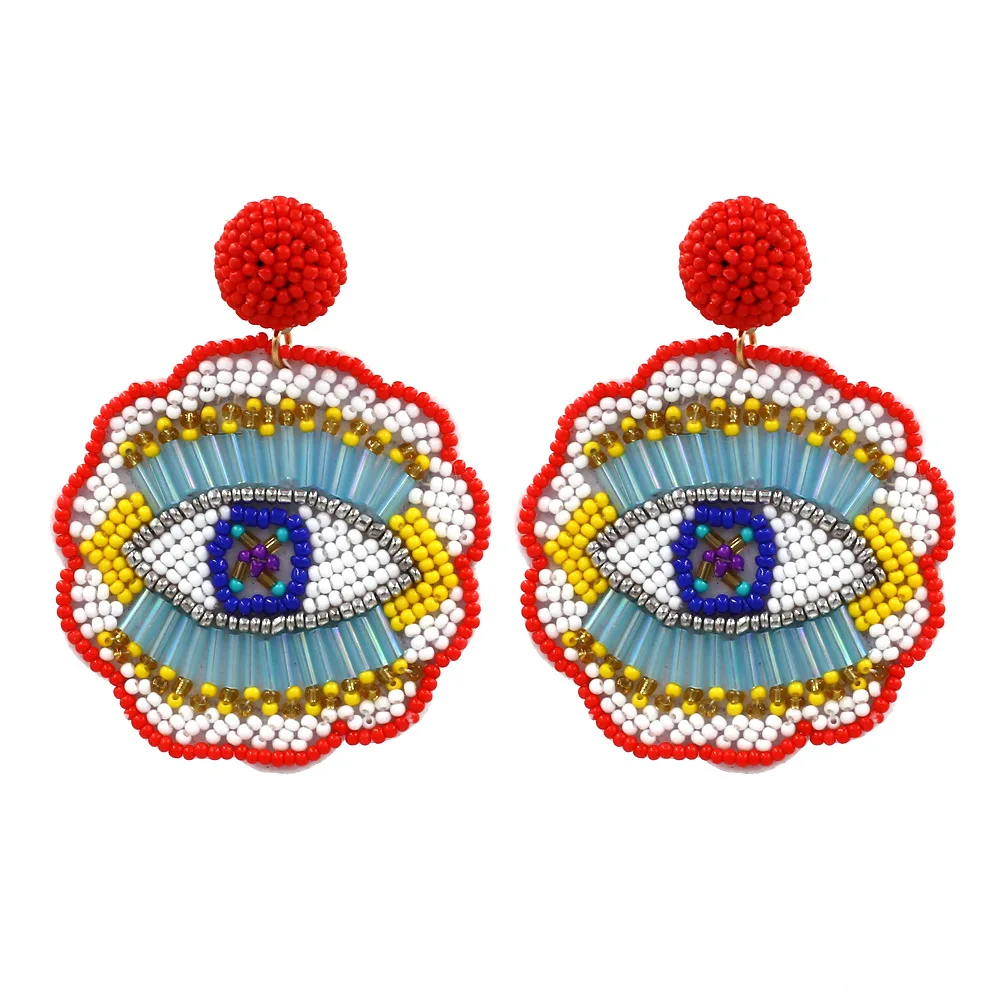 

2019 Bohemian Handmade Beads Big Eye Drop Earrings For Women Ethnic Statement Pendant Earrings (SK701), As picture