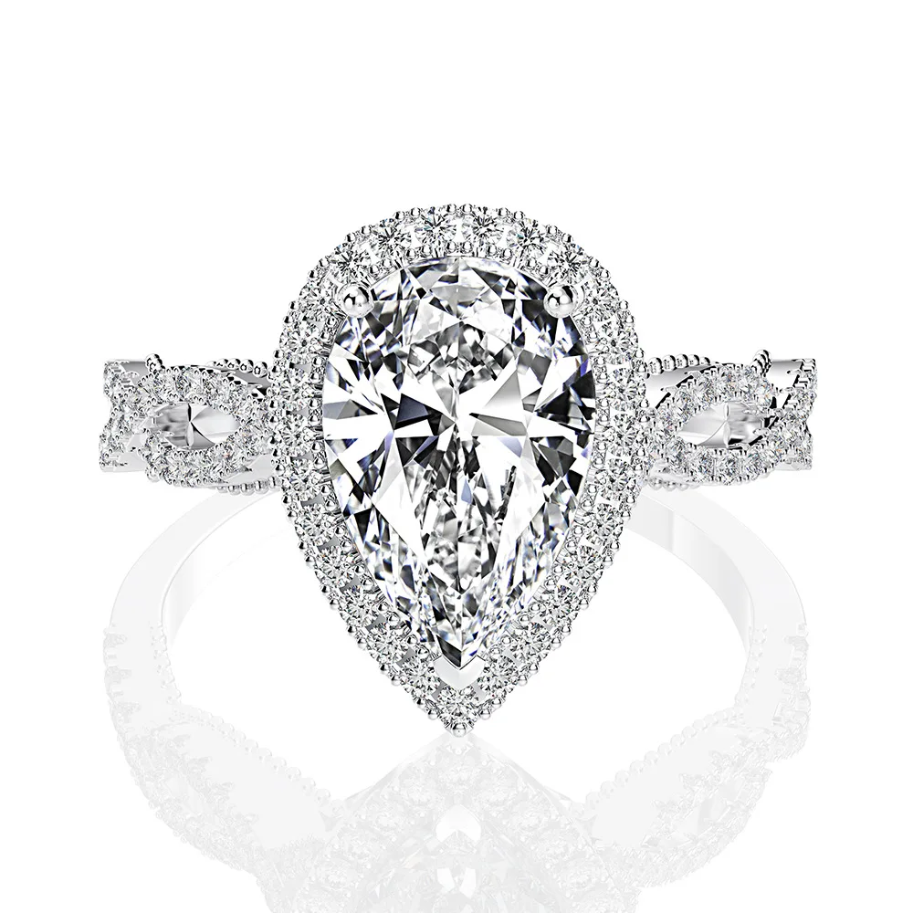 

New jewelry pear-shaped Radiant diamond bottom 7X11 inlaid high carbon diamond 3 carat creative ring