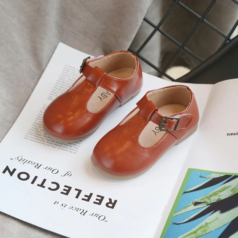 
PU Leather T-bar Children Shoes Fashion Child Kids Boy Girl Dress Shoes Hot Sale Child Casual Walking Shoes China Supplier 