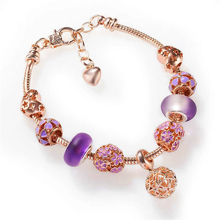 

New hollowed-out bracelet diy beaded bracelet Popular Fashion Rose Gold Charm Bracelet