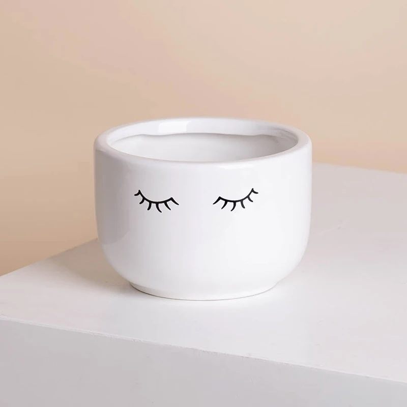 

Cute Eyes Cartoon Pattern Flower Pots planters Ceramic Suculentas Artificial Plant Indoor Porcelain Flower Pots, White