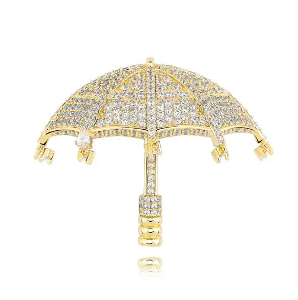 

Gold plated zircon semicircular umbrella pendant personality full ice out hip hop diamond necklace, Silver/gold