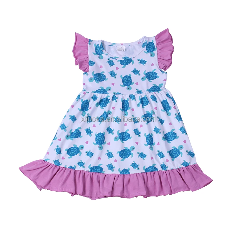 

2021 New Style Children Boutique Clothing Tortoise Print Girl Summer Dress