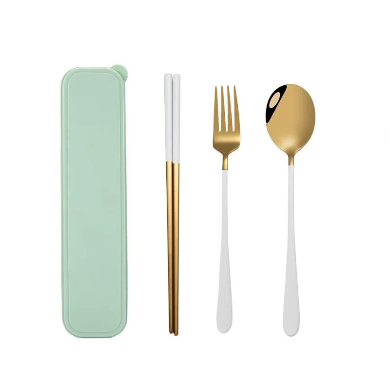 

PVD Coating Luxury Stainless Steel Gold Cutlery Set Verified 304 Case Travel Portable, Gold+color handle