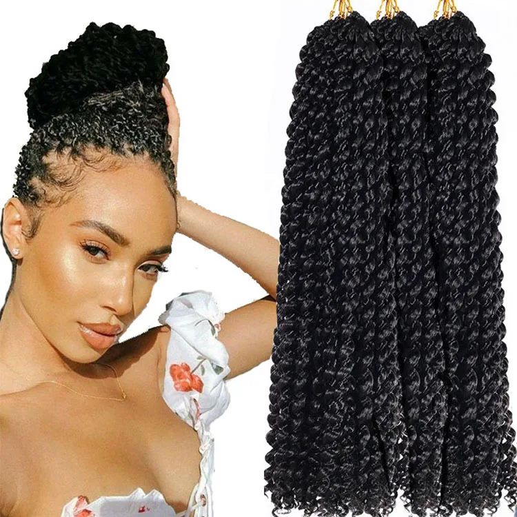 

Passion Twists Crochet Hair Extensions Ombre Color Wholesale Curly Water Wave 18inch Synthetic Fiber Passion Twist Hair, Solid and ombre color