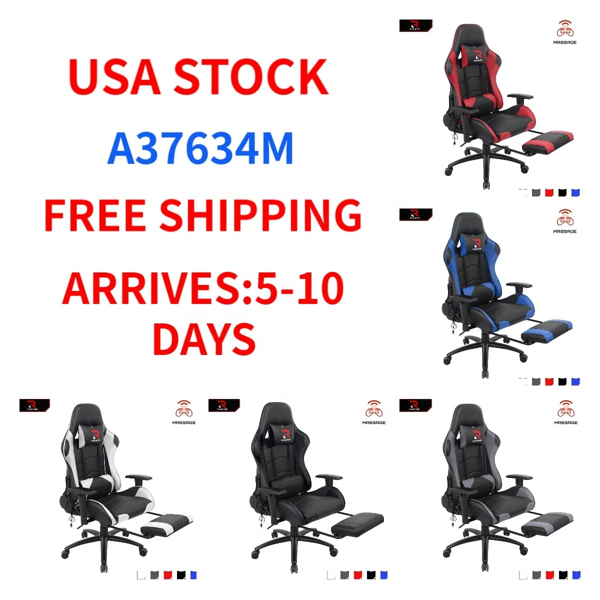 

Stock High Back Swivel Chair Racing Office Chair with Footrest Gaming Chair Free Shipping USA Black Office Furniture 360 Swivel