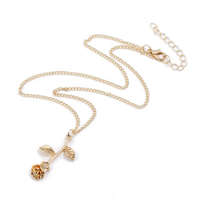 Real gold Plated Brand Jewlery Romantic Rose Flower Pendant Necklace 2018 New Design Accessories