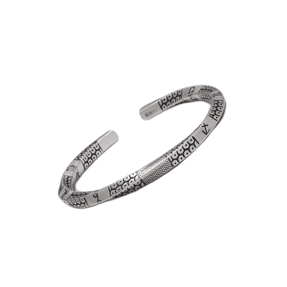 

Solid 999 Sterling Silver Symbol Twisted Bracelet Carved Mobius Open Men Women Bangle Antique Ethnic Jewelry