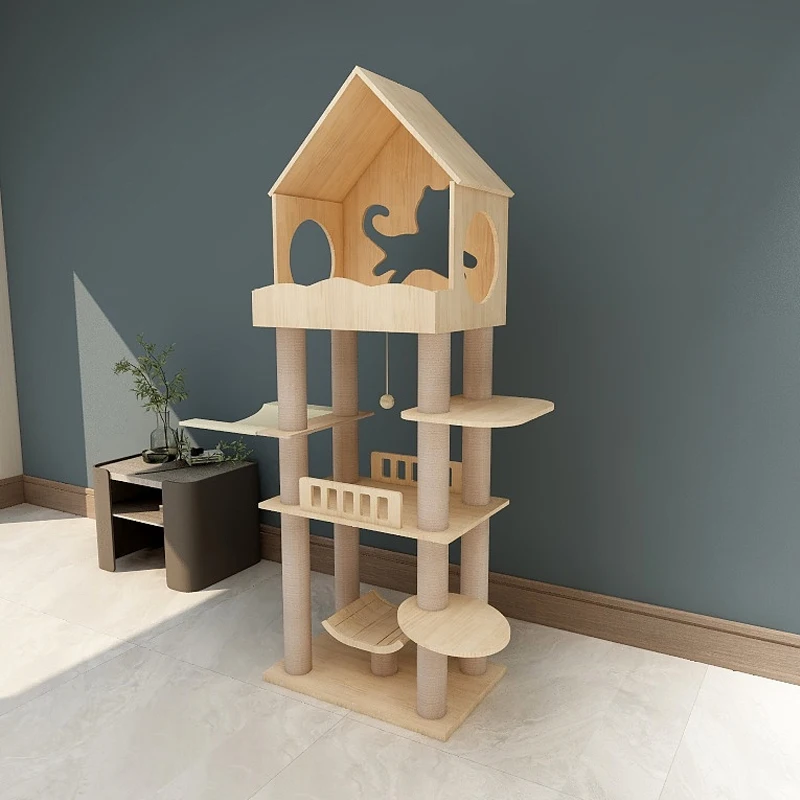 

H-05 Multi-Level Cat Tree, Activity Cat Tower Condo Luxury Furniture with Sisal-Covered Scratching Post for Indoor Relaxing, Picture