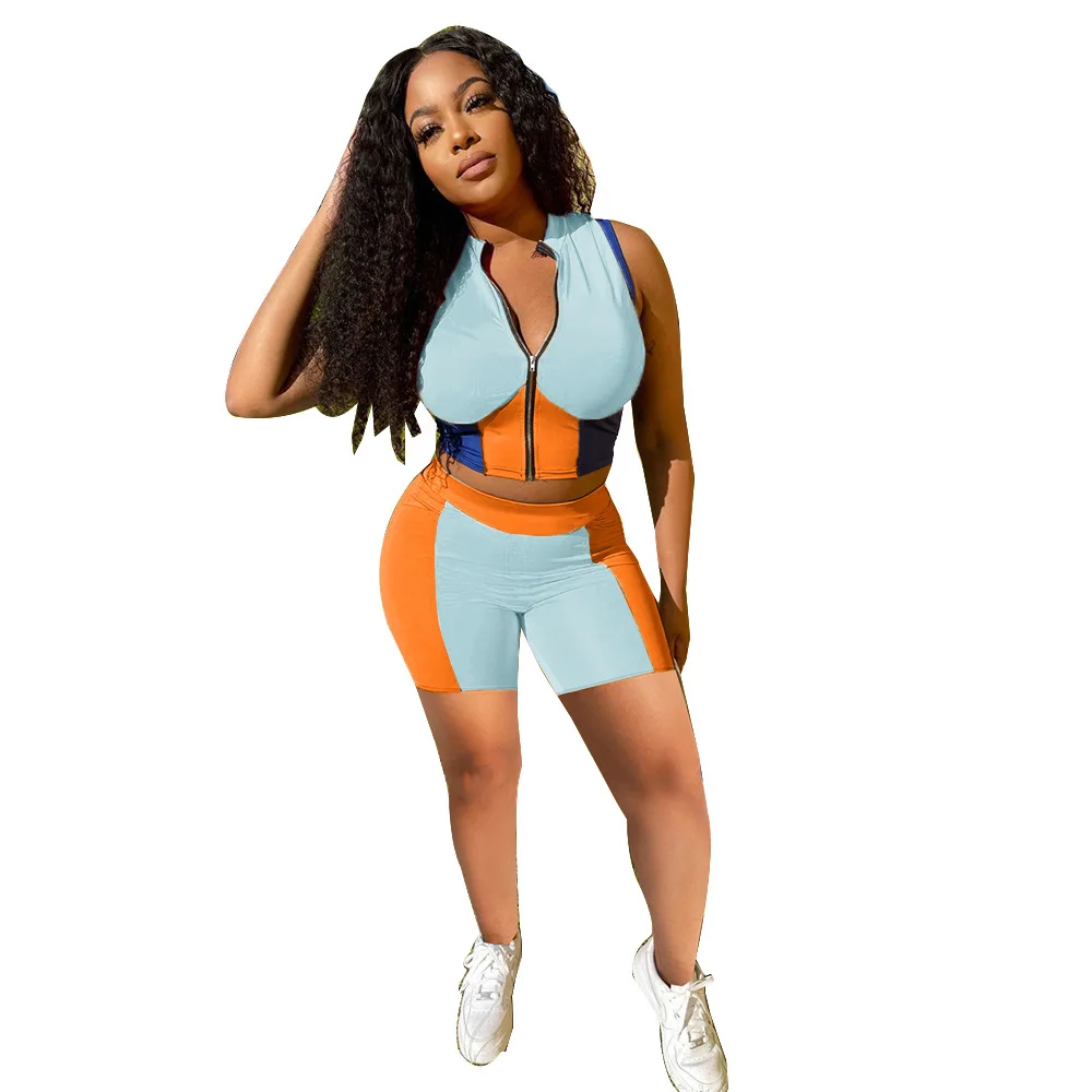 

MD-2022 new051104 2022 new21 New Matching Sport Vest For Women Summer Zipper Top Women Summer Dresses Casual Dress, White,balck,orange