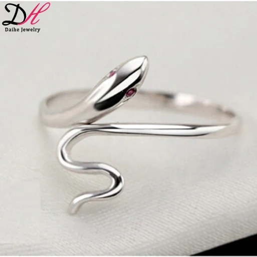 

New design white gold snake value 925 silver red zircon eye ring