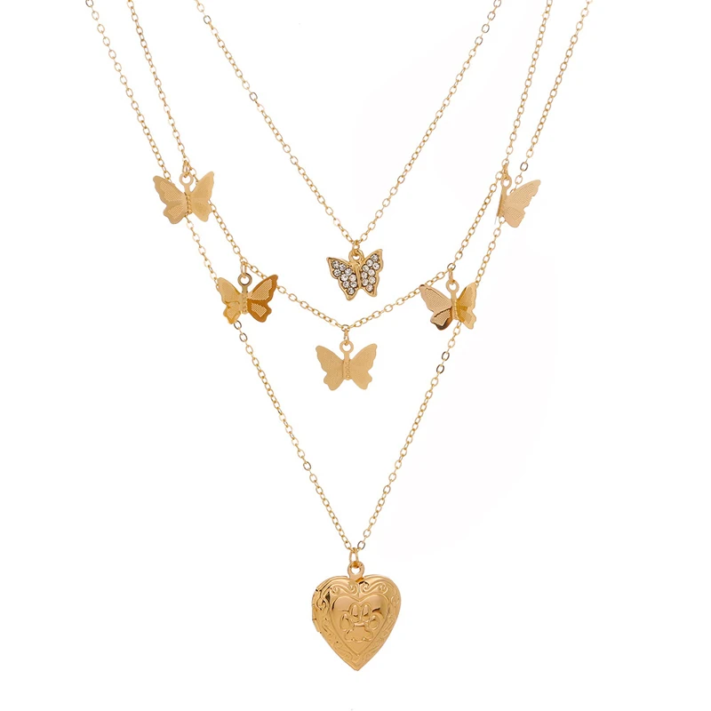 

Hot-selling new all-match item with multi-layer butterfly peach heart pendant detachable necklace TLN22