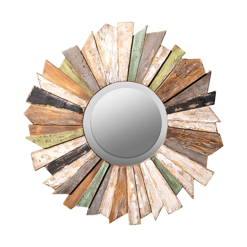 

wall decoration mirror wall painting living room colorful wood round mirror for home wall hanging