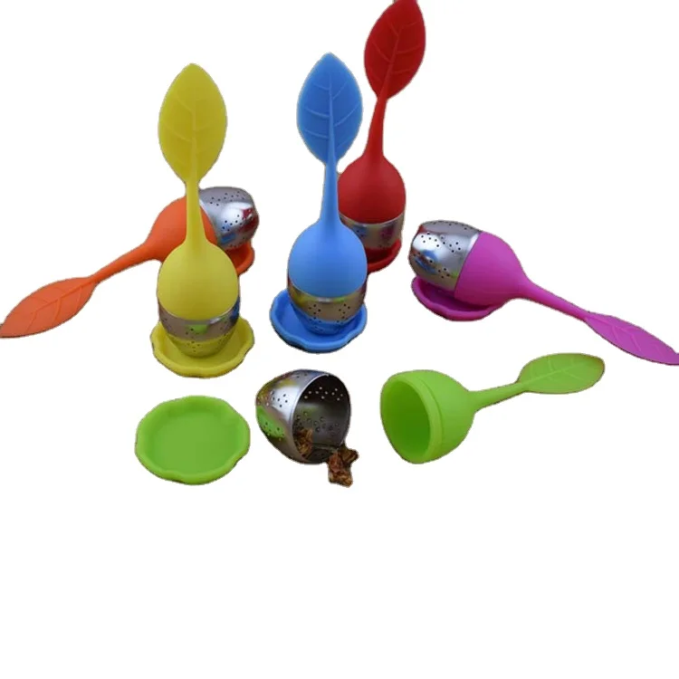 

6 Colors Silicone Tea Infuser Reusable Tea Strainer Filter Tool with Sweet Leaf Drop Tray Novelty Tea Ball