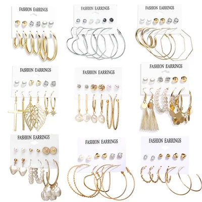 

6pcs weekly amazon hot sell acrylic artificial pearl hoop earrings for kids circle tassel woman earrings set, Colorful