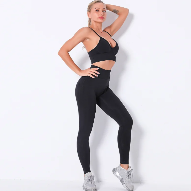 

Wholesale Custom Two Piece Set Body Shaping Sport Tight Sports Bra Tights Set High Waist Pants Seamless Leggings, As picture