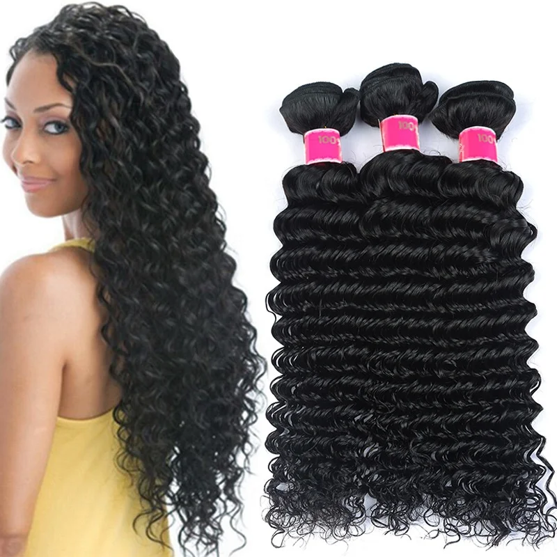 

High quality virgin brazilian deep wave virgin human hair bundles, Black or custom