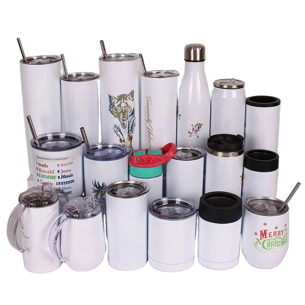 

In Stock Stainless Steel White Blank 20 Oz Skinny Tumblers sublimation camping mug Sublimation Straight, Blue, black, pink, gold, silver, white, purple, green, orange