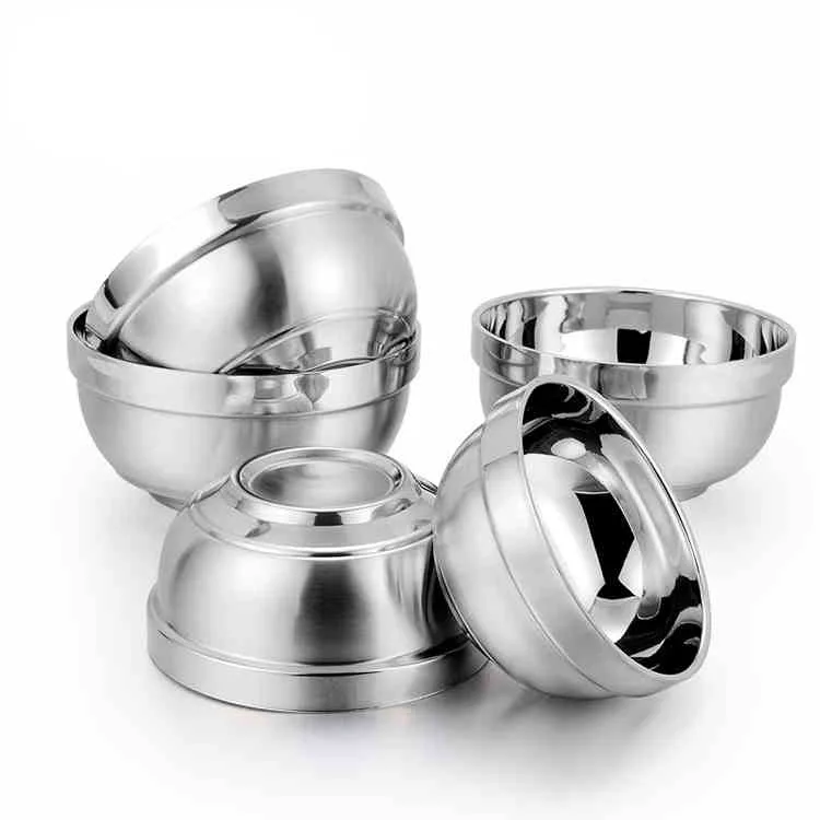 

Cheap Tableware 12-18cm Full Sizes Stainless Steel Double Wall Rice Soup Bowl Korean, Silver