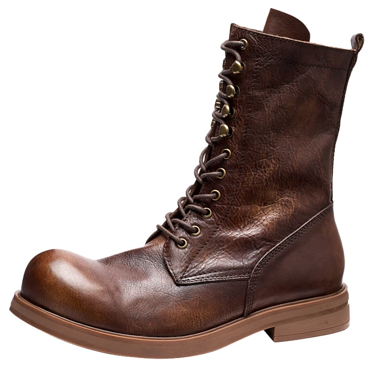 

New product factory supplier custom rubber roman boots men leather boots, Brown